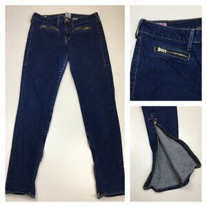 TRUE RELIGION Med/Dark Wash AMANDA Ankle Zipper & Pockets Logo Hardware Jeans